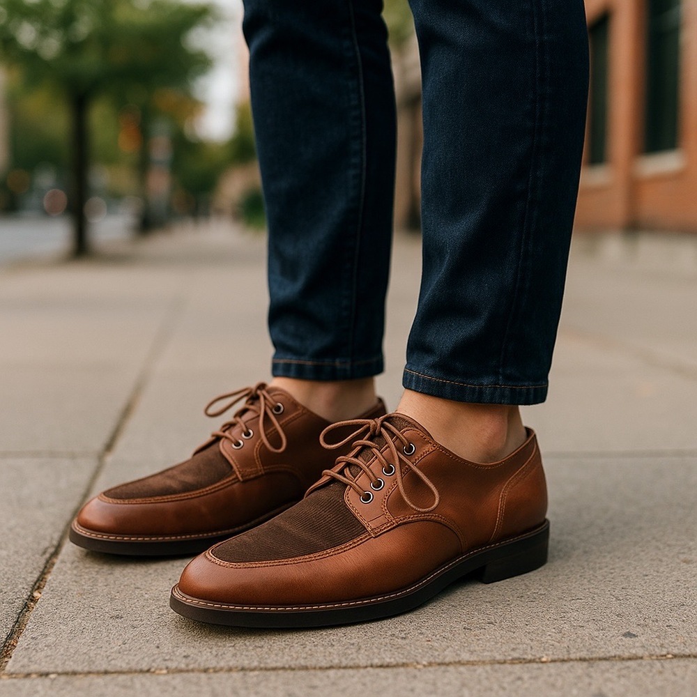Joan & David Mens Brown Handmade Lace-Up Apron Toe Derby Shoes Size 10B